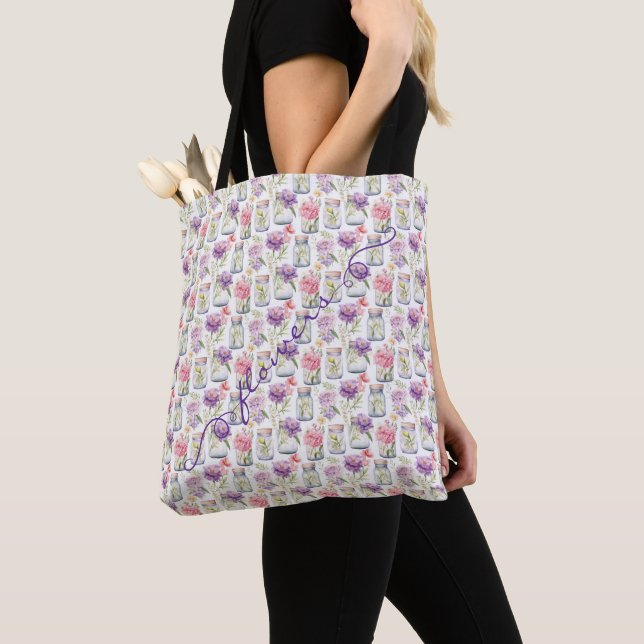 Lila Mason-Gläser rosa Blumen Tasche (Von Nahem)