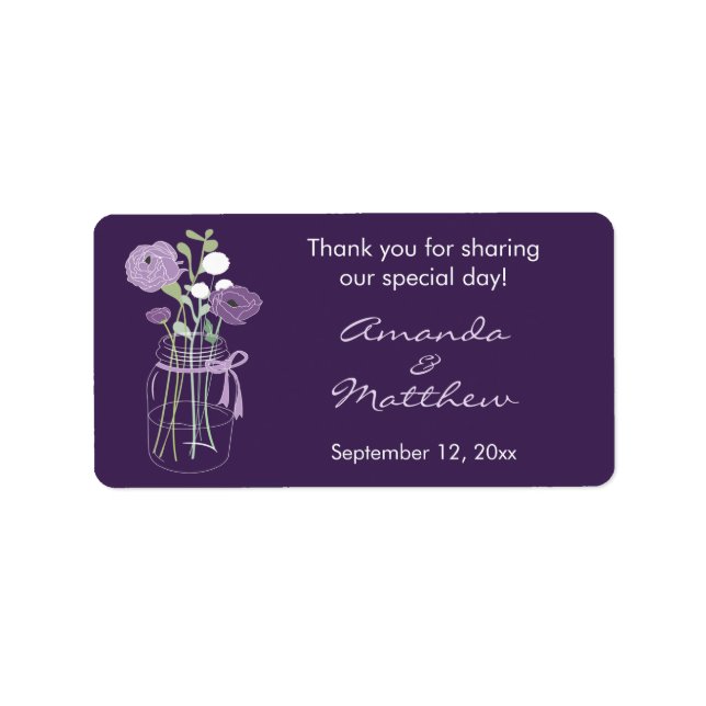 Lila Mason Jar Gastgeschenk Hochzeit Labels Adressaufkleber (Vorne)