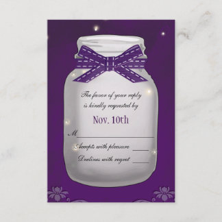 Lila Mason Jar mit Fireflies UAWG Response Card RSVP Karte