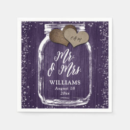 Lila Mason Jar Rustic Wood Mr. & Mrs. Wedding Serviette