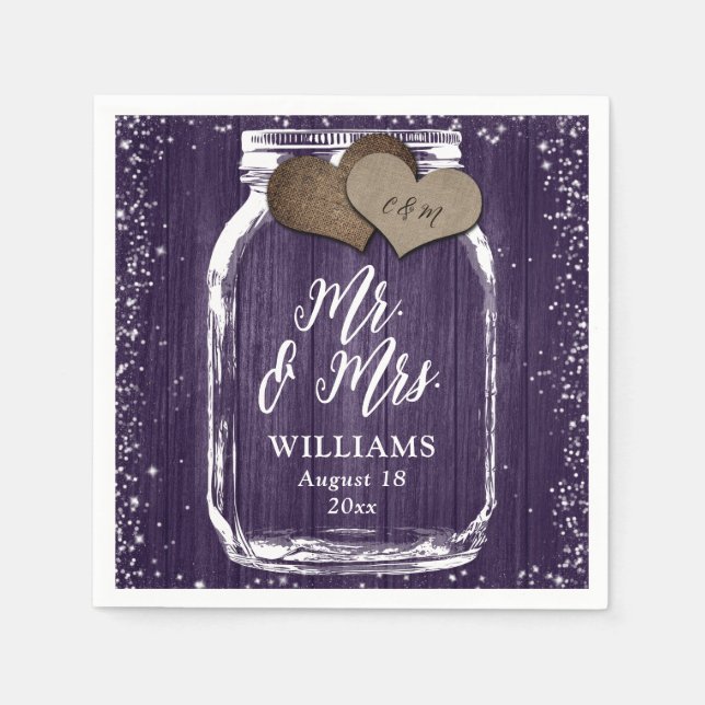 Lila Mason Jar Rustic Wood Mr. & Mrs. Wedding Serviette (Vorderseite)