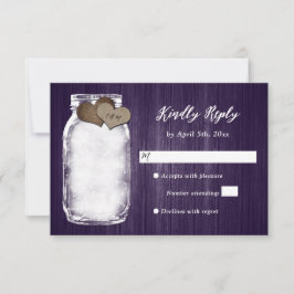 Lila Mason Jar Wood Lights Wedding RSVP Card Karte