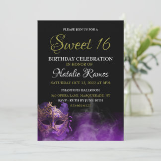 Lila Masquerade Sweet 16 Einladung