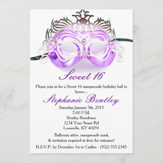 Lila Masquerade Sweet 16 Geburtstag Einladung