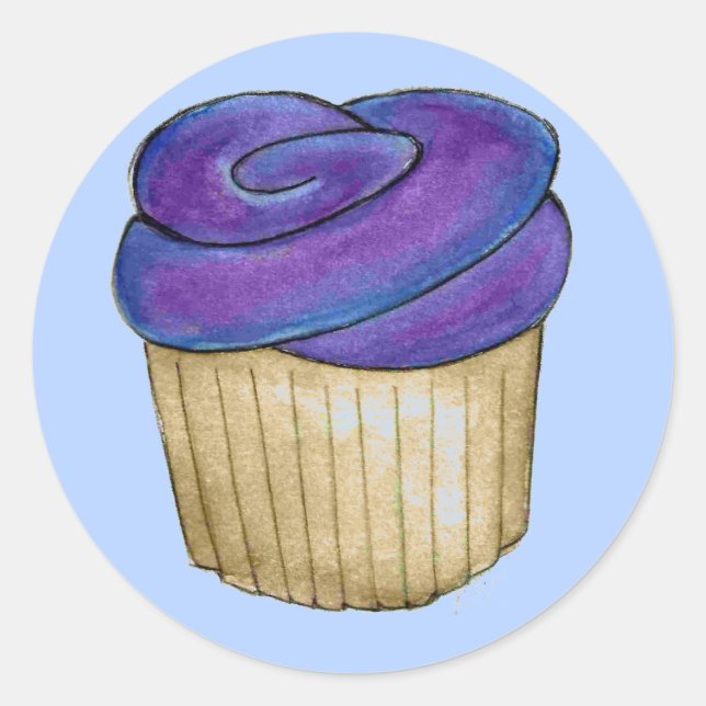 Lila Mattierte Cupcake Cupcakes Feinschmecker Stic Runder Aufkleber (Vorderseite)