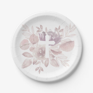 Lila-Mauve-Aquarell-Blumenkreuz-Papierteller Pappteller