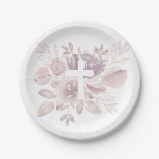 Lila-Mauve-Aquarell-Blumenkreuz-Papierteller Pappteller