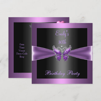 Lila Mauve Black Butterfly 30. Geburtstag Party Einladung