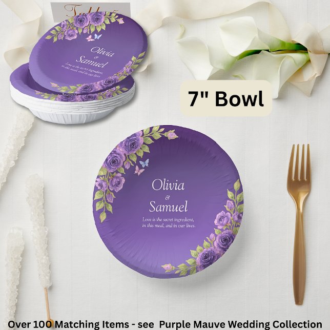 Lila Mauve Blume & White Wedding Suite 7" Pappteller (Von Creator hochgeladen)