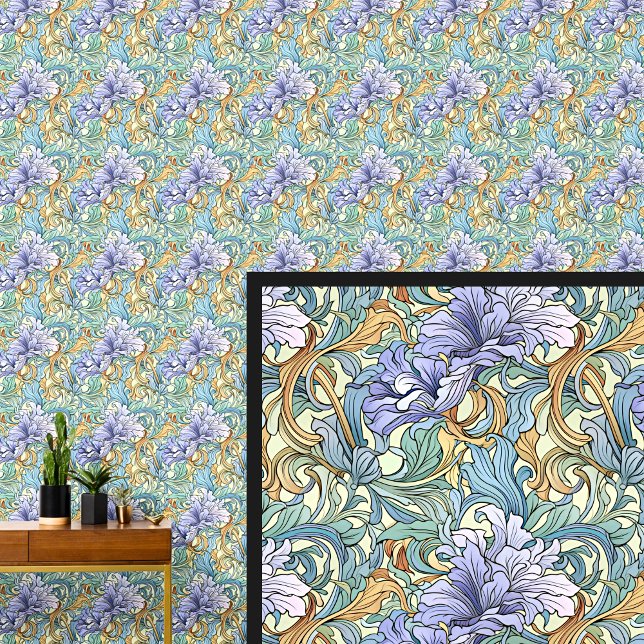 Lila Mauve Green Aqua Gelbes Gold Jugendstil Tapete (Von Creator hochgeladen)