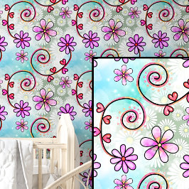 Lila Mauve Pink & Aqua Blume Abstrakt Tapete