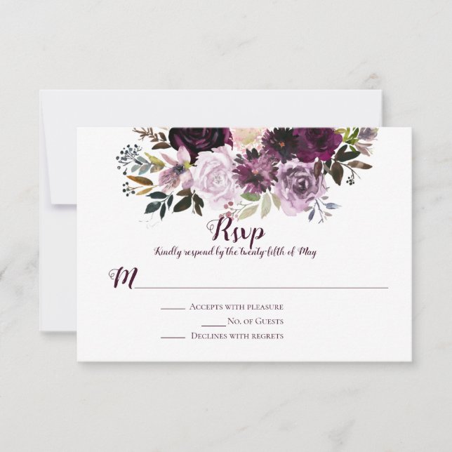 Lila Mauve Pink Peonies Rose UAWG RSVP Karte (Vorderseite)