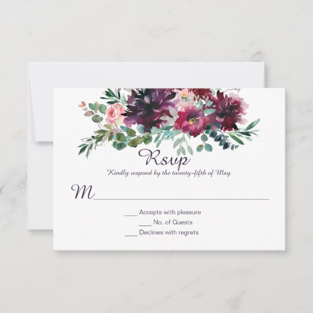 Lila Mauve Pink Pflaume Rote Violette Grüne UAWG RSVP Karte (Vorderseite)