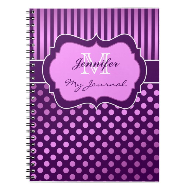 Lila Mauve Polka Dot Striping Journal-Notebook Notizblock (Vorderseite)