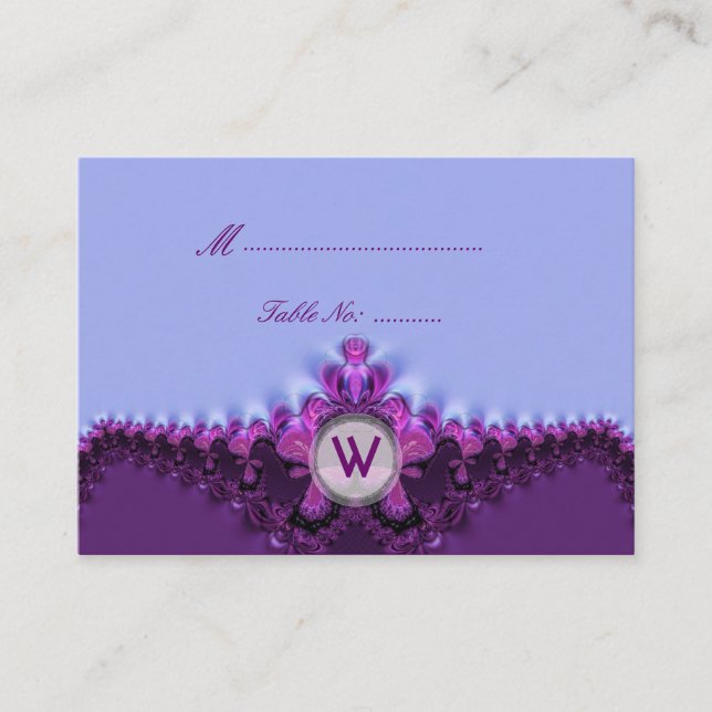 Lila Mauve Satin Lace Hochzeitstisch Platzkarte (Vorderseite)