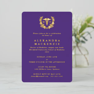 Lila MD Caduceus + Laurel Wreath Abschluss Folieneinladung