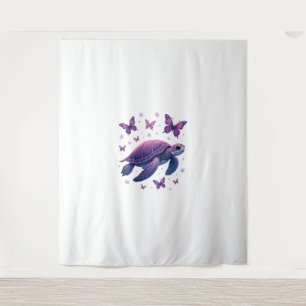 Lila - Meeresschildkröten-Schmetterling T-Shirt Wandteppich