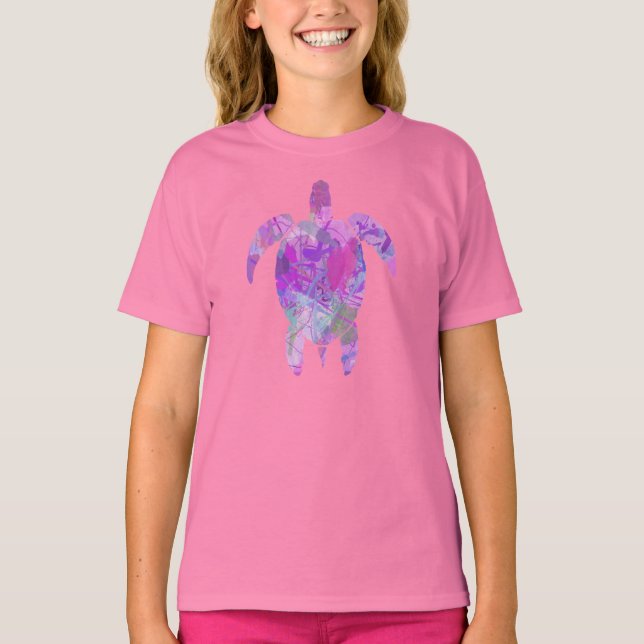 LILA MEERESTURTLE mit PAINT-DESIGN T-SHIRT (Vorderseite)