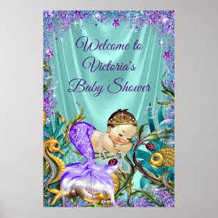 Lila Meerjungfrau-Baby-Shower-Willkommensschild Poster
