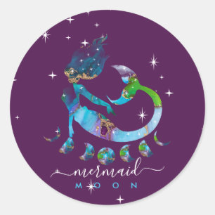 Lila Meerjungfrau Mond spirituelles Zodiak Runder Aufkleber