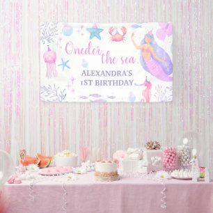 Lila Meerjungfrau Under The Sea Mädchen 1. Geburts Banner