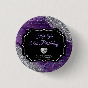 Lila Meerjungfrauen-Buchstaben Silber Glitter Gebu Button
