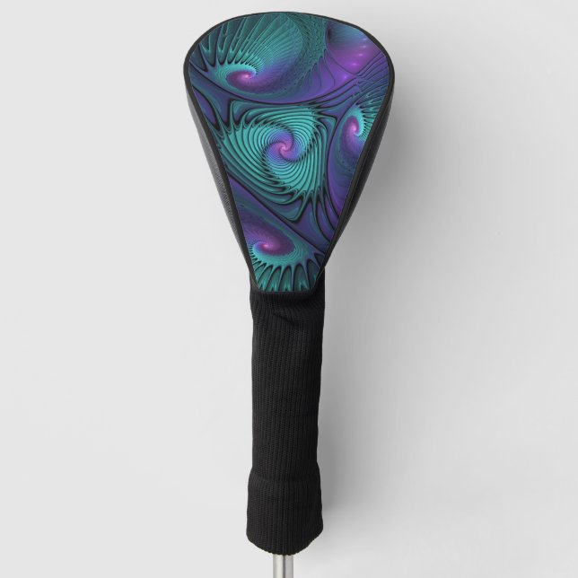 Lila Meetings Türkis Modernes Abstraktes Fraktal K Golf Headcover (Vorderseite)