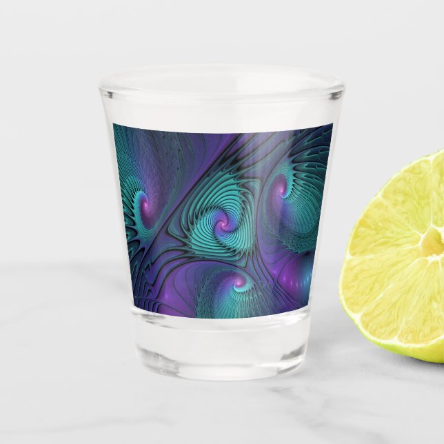 Lila Meetings Türkis Modernes Abstraktes Fraktal K Schnapsglas (Vorderseite)