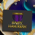 Lila Menorah Flames Happy Hanukkah Card Feiertagskarte<br><div class="desc">Unterkunft thematisch von Umua entworfen. Gedruckt und ausgeliefert von Zazzle oder ihren Partnern.</div>