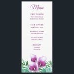 Lila Menü "Calla Lily Watercolor Floral" Menükarte<br><div class="desc">Diese Hochzeitsmenükarten verfügen über lila Aquarelllien-Blume. Passen Sie sie mit Ihrem eigenen Text an. Es sind auch Matching-Elemente verfügbar.</div>