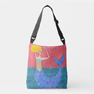 Lila Mermaid Abstrakt Art Beach Bag Tragetaschen Mit Langen Trägern