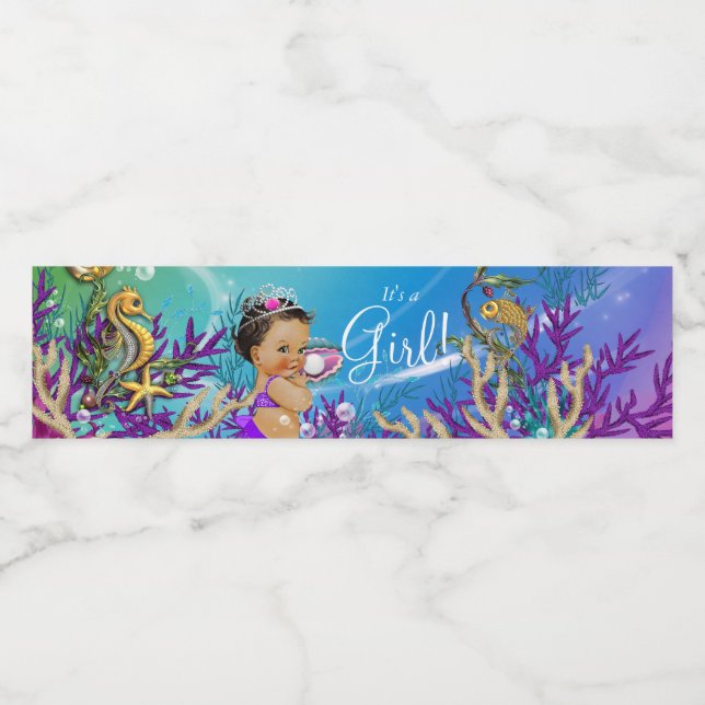 Lila Mermaid Baby Dusche Wasserflaschen Etiketten (Einzelnes Label)