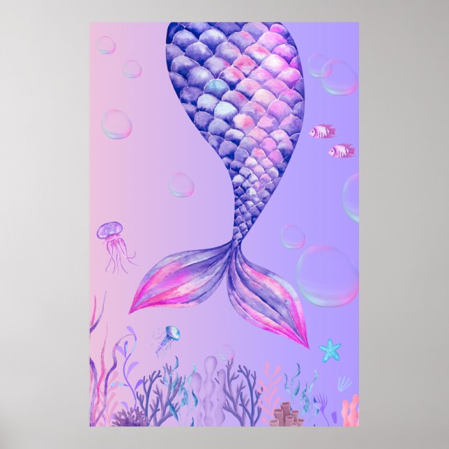 Lila Mermaid Bedroom Wall Art Poster (Vorne)