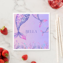 Lila Mermaid Birthday Party Paper Napkins