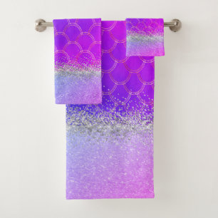Lila Mermaid Glittery Bling Badhandtuch Set