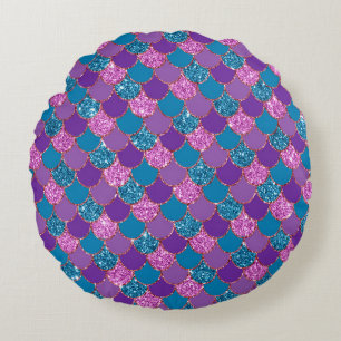 Lila  Mermaid-Glitzer Rundes Kissen