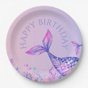 Lila Mermaid Happy Birthday Paper Plate Pappteller