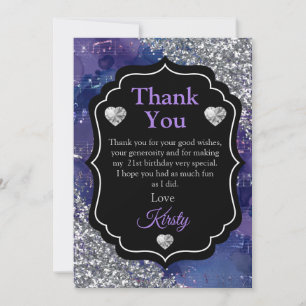 Lila Mermaid Letters Silver Glitzer Vielen Dank Dankeskarte