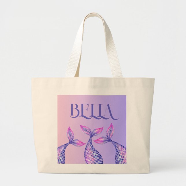 Lila Mermaid Name Kids Totbeutel Jumbo Stoffbeutel (Vorne)