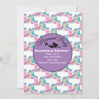 Lila Mermaid-Party Rosa Einladung