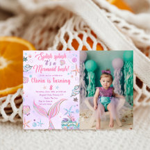 Lila Mermaid Schwanz Geburtstag Foto Einladung