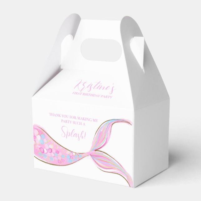 Lila Mermaid Schwanz Theme Birthday Gefallen Box Geschenkschachtel (Vorderseite)