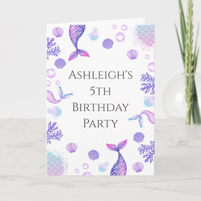 Lila Mermaid Themed Geburtstag Einladung (Vorderseite)
