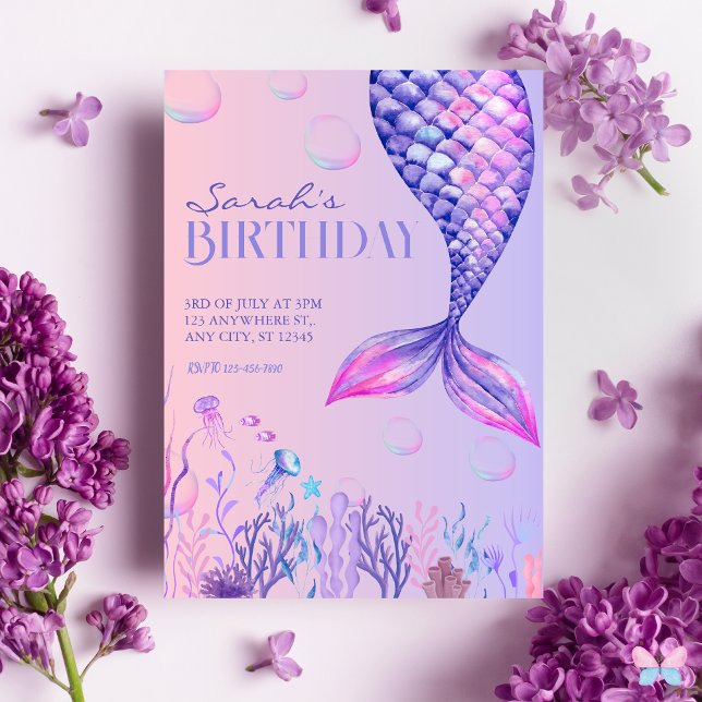 Lila Mermaid zum Geburtstag Einladung (Make a splash with this enchanting Mermaid Invitation! 🧜‍♀️✨ )