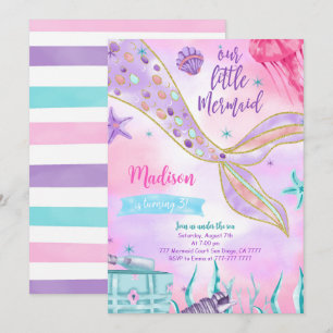 Lila Mermaid zum Geburtstag Einladung