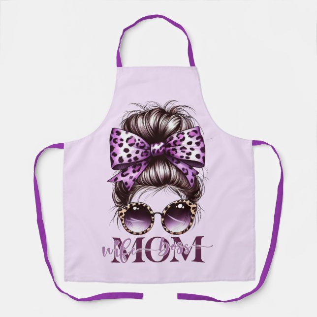 Lila Messy Bun Mama Ehefrau Boss Schürze (Vorderseite)