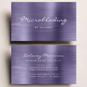 Lila Metall-Schrift-Microblading mit Pinselstrich Visitenkarte
