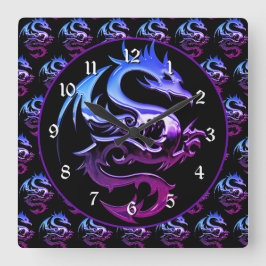 Lila Metalldrache Quadratische Wanduhr