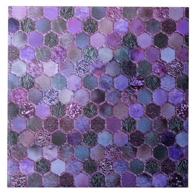 Lila Metallfolien-Glitzerbienenwabenluxusmuster Fliese (Vorderseite)