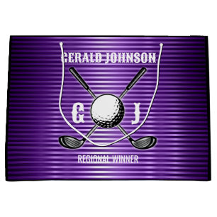 Lila Metallic Lines Golf Monogram Design Große Geschenktüte